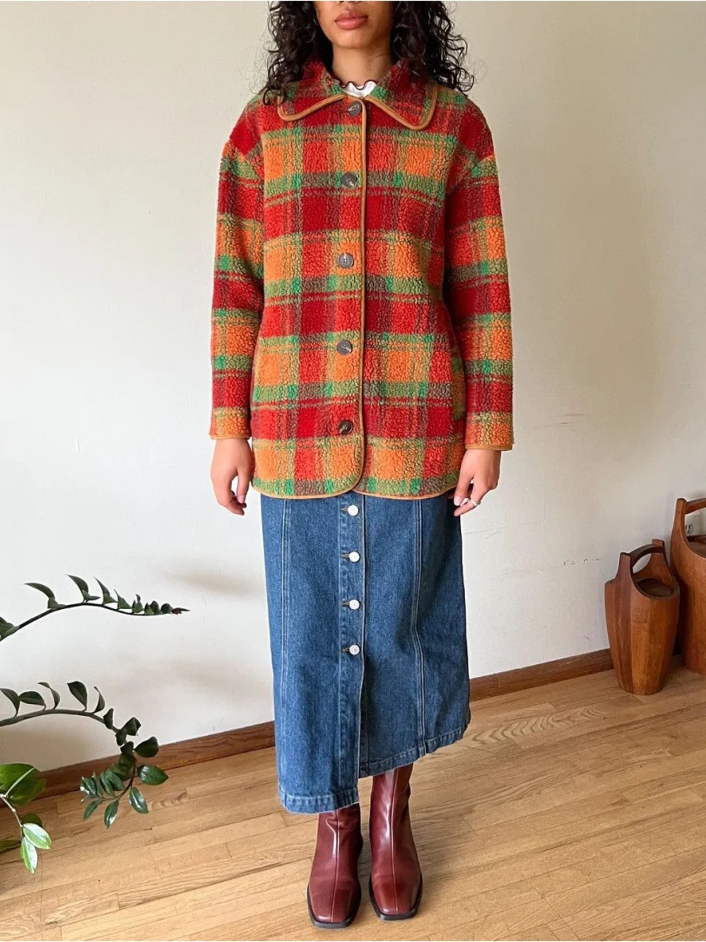LISA SAYS GAH Jesse Sherpa Jacket in Orange Plaid Size XS/S - Picture 6 of 16